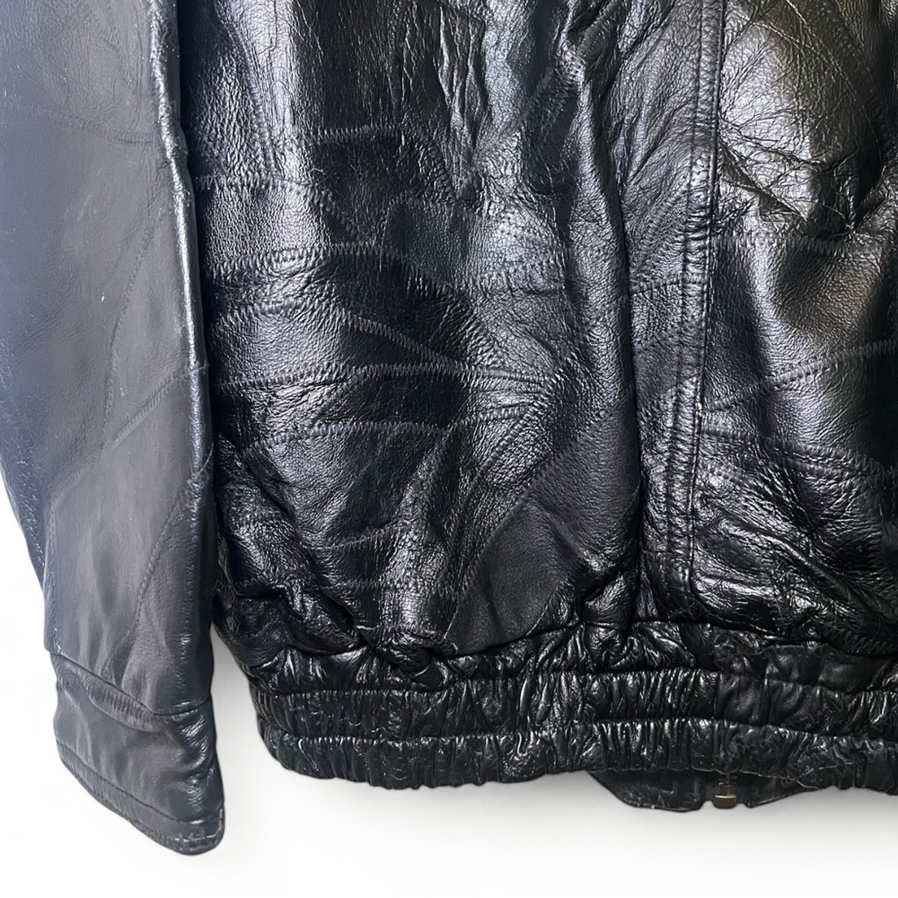 Vintage Black Leather Patchwork Jacket L - image 4